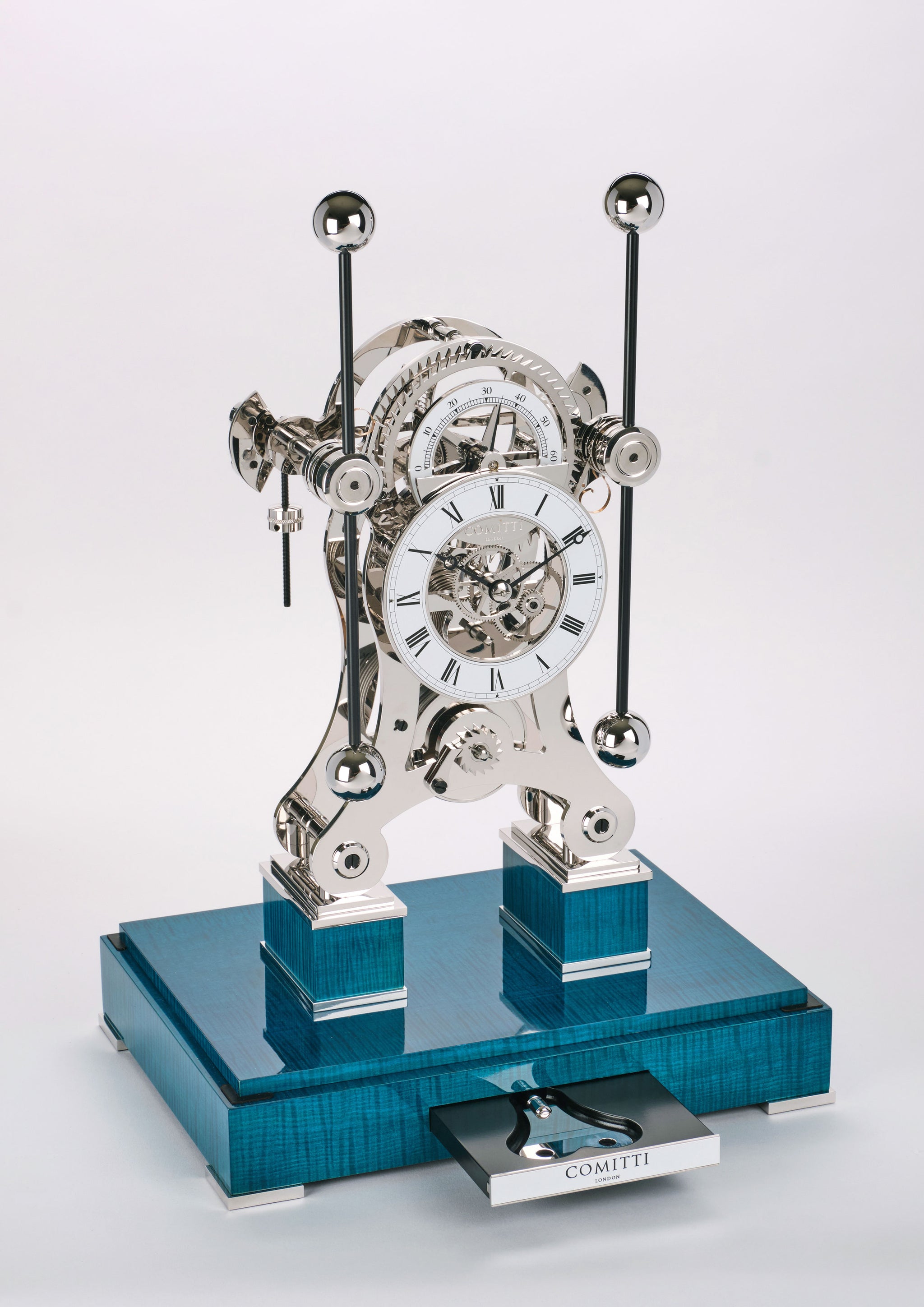 RHODIUM PLATED NAVIGATOR WITH BLUE MAPLE BASE