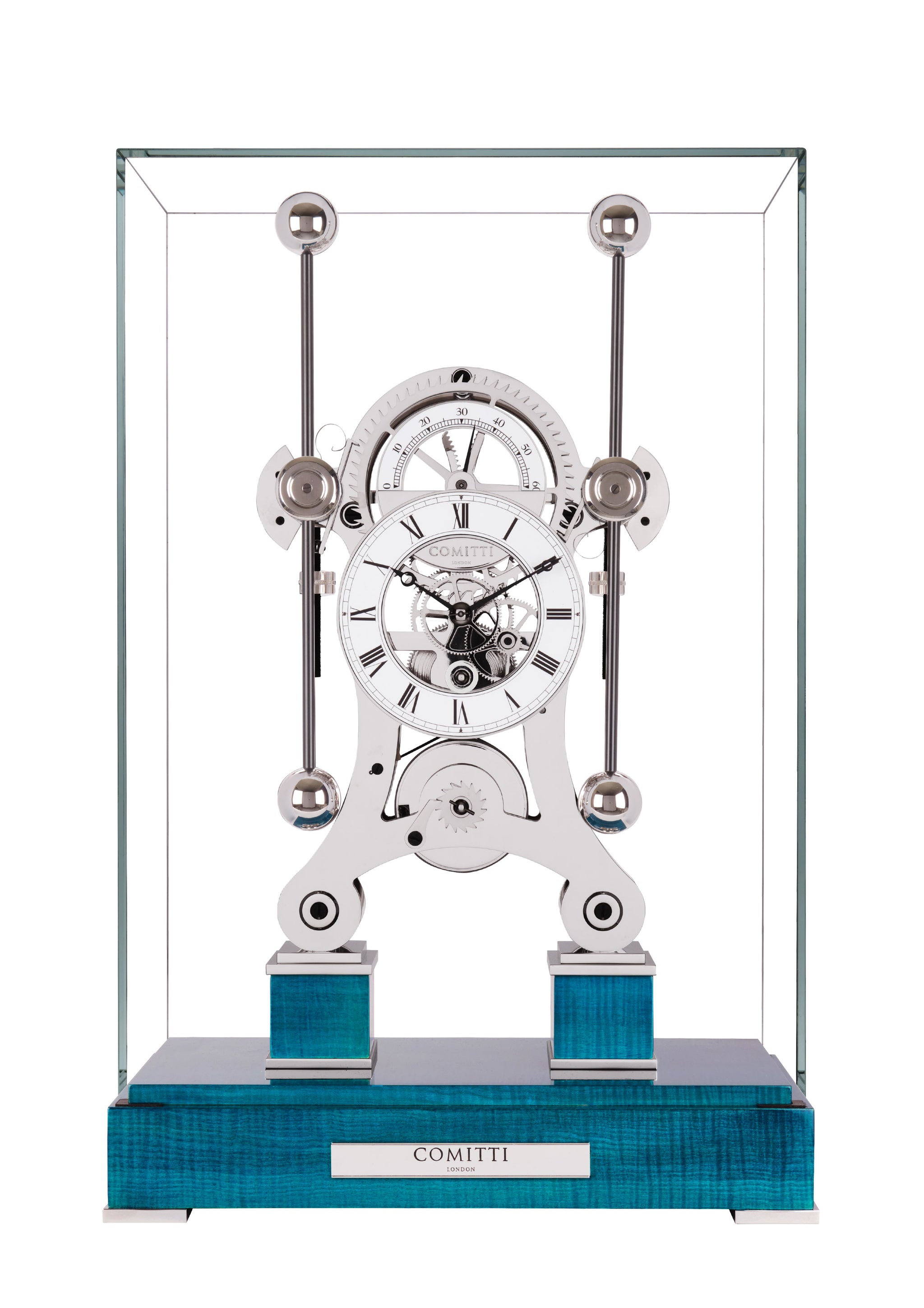 The navigator on a blue base, enclosed in glass, on a white background.